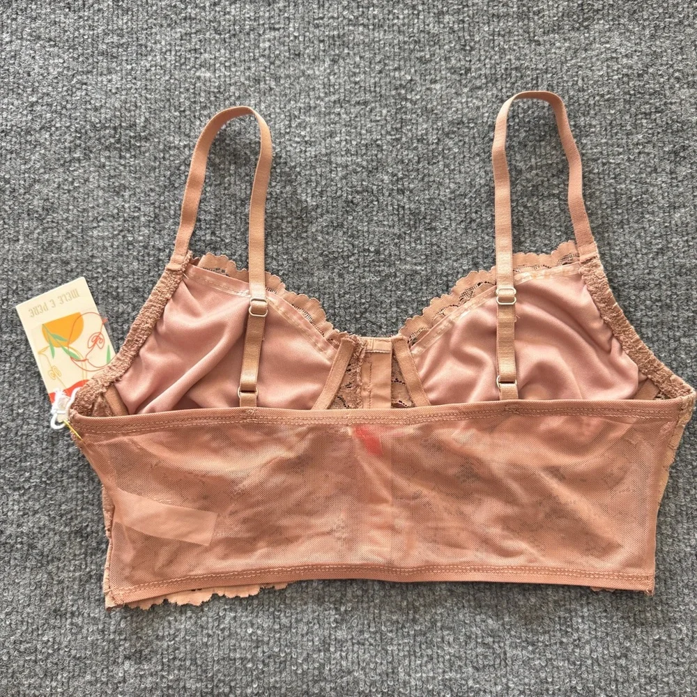 Mele e Pere Lace Bralette Nude Blush Floral Adjustable Strap NWT M